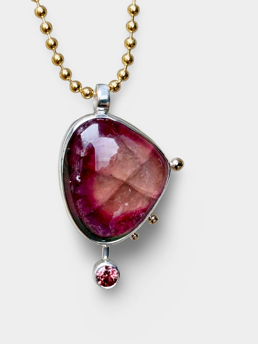 Bicolor Tourmaline Statement Necklace with Rose Zircon