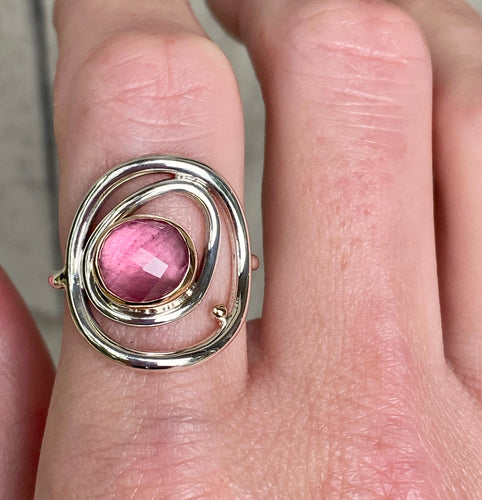Pink Tourmaline Curved Shield Ring