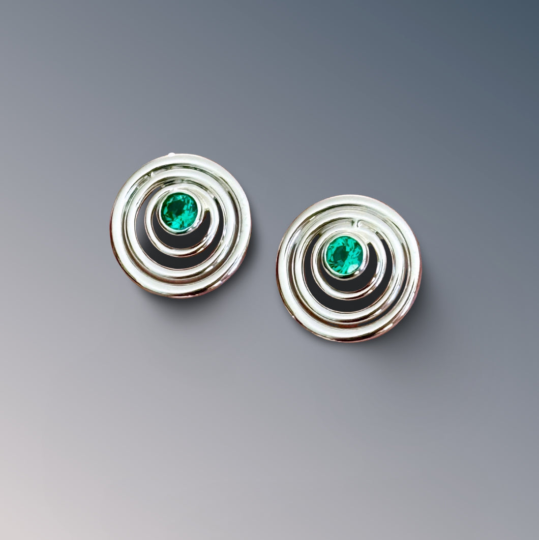 Emerald Layered Circle Statement Studs