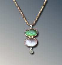 Load image into Gallery viewer, Connected Green Tourmaline and Morganite with Peridot Drop Necklace