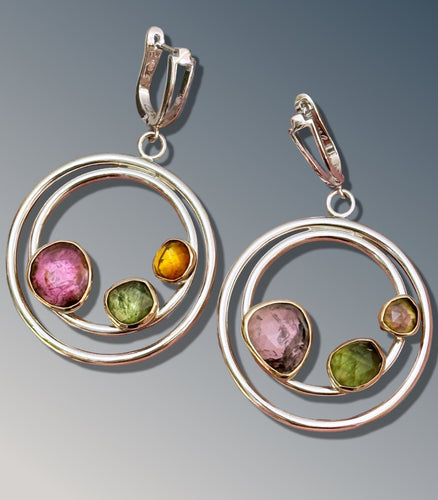 Multistone Layered Circle Statement Hoops