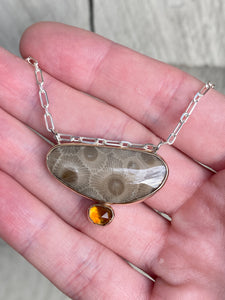 Connected Petoskey and Citrine Statement Necklace