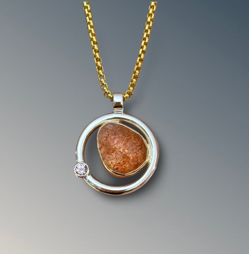 Sunstone Circle Necklace with Rose Zircon