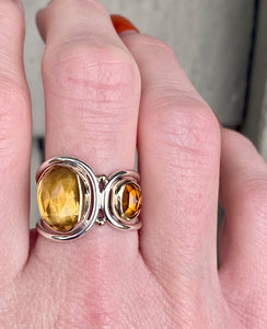 Curved Two Stone Citrine Ring
