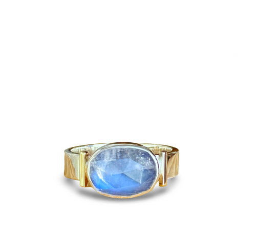 Moonstone Ring with Gold Bars