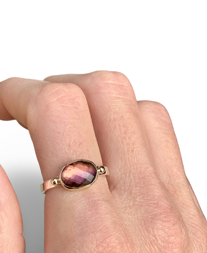 Rose Tourmaline Ring with Gold Beads