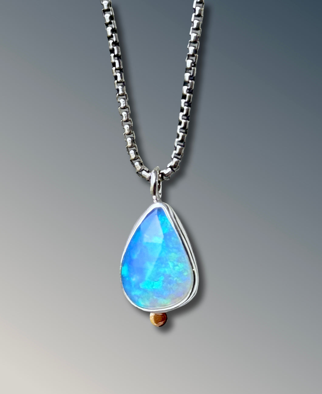 Blue Welo Opal Necklace with Gold Disc