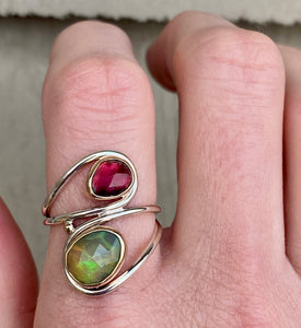 Pink Tourmaline and Opal Swirl Ring