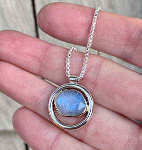 Rainbow Moonstone Circle Necklace