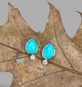 Kingman Turquoise Studs with CZ