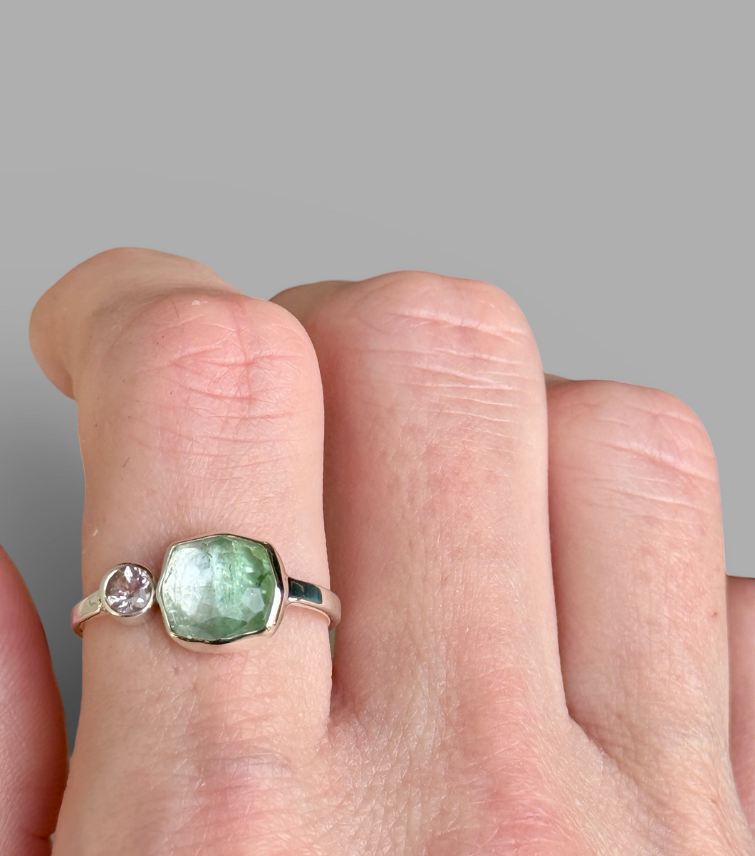 Green Tourmaline with Morganite Ring