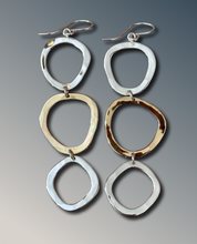 Load image into Gallery viewer, Gold and Silver Organic 3 Hoop Dangle Earrings