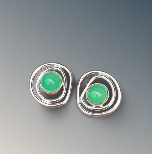 Mini Organic Layered Chrysoprase Studs