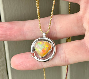 Opal Circle Necklace with Padparadsha Sapphire
