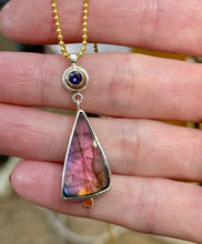 Load image into Gallery viewer, Discounted Labradorite with Iolite Circle Dangle Necklace