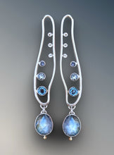 Load image into Gallery viewer, Elongated Organic Shades of Blue Statement Earrings
