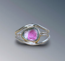 Load image into Gallery viewer, Split Curved Watermelon Tourmaline Ring