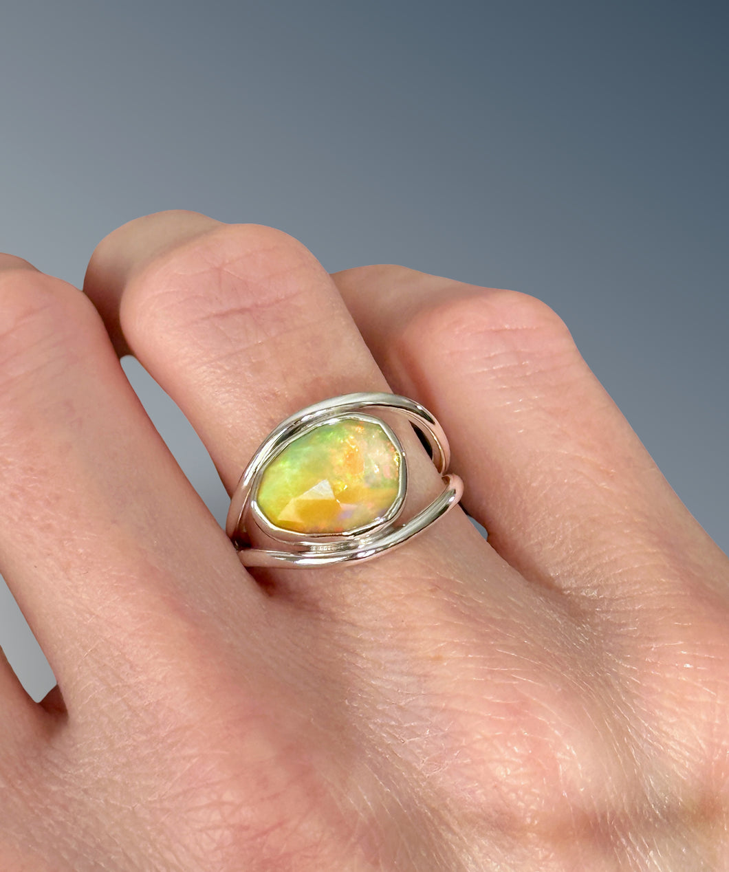 Split Curved Welo Opal Statement Ring