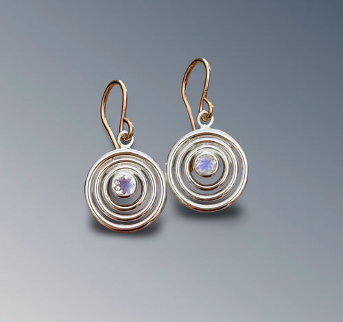 Rainbow Moonstone Layered Circle Dangle Earrings