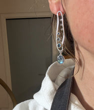 Load image into Gallery viewer, Elongated Organic Shades of Blue Statement Earrings