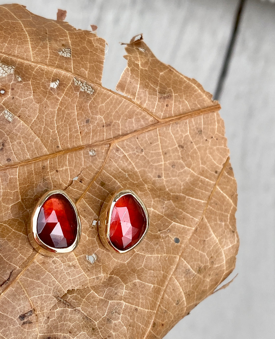 Simple Gold and Silver Garnet Studs