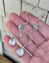 Load image into Gallery viewer, Lavender Quartz and Chrysoprase Elongated Squiggle Earrings