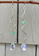 Load image into Gallery viewer, Lavender Quartz and Chrysoprase Elongated Squiggle Earrings