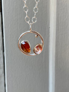 Orange Kyanite and Sunstone Circle Necklace