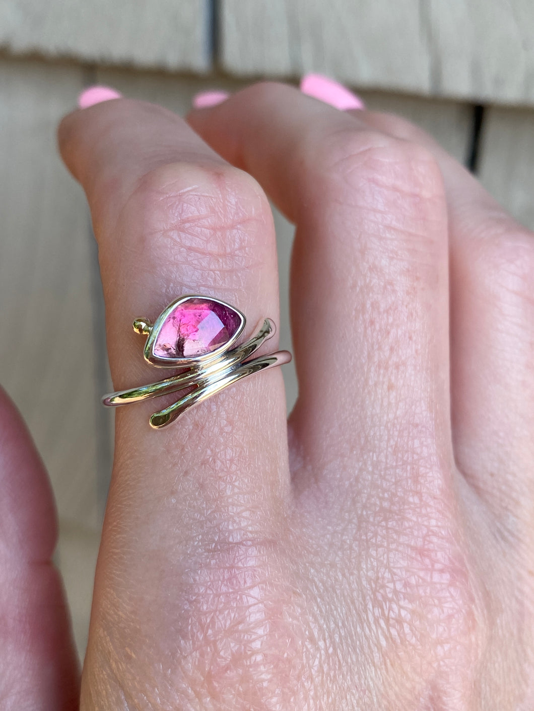 Simple Swooping Pink Tourmaline Ring