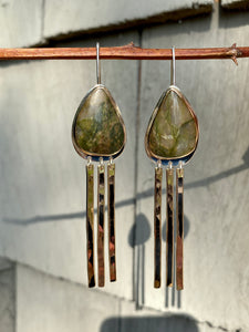 Gold and Silver Unakite Fringe Earrings