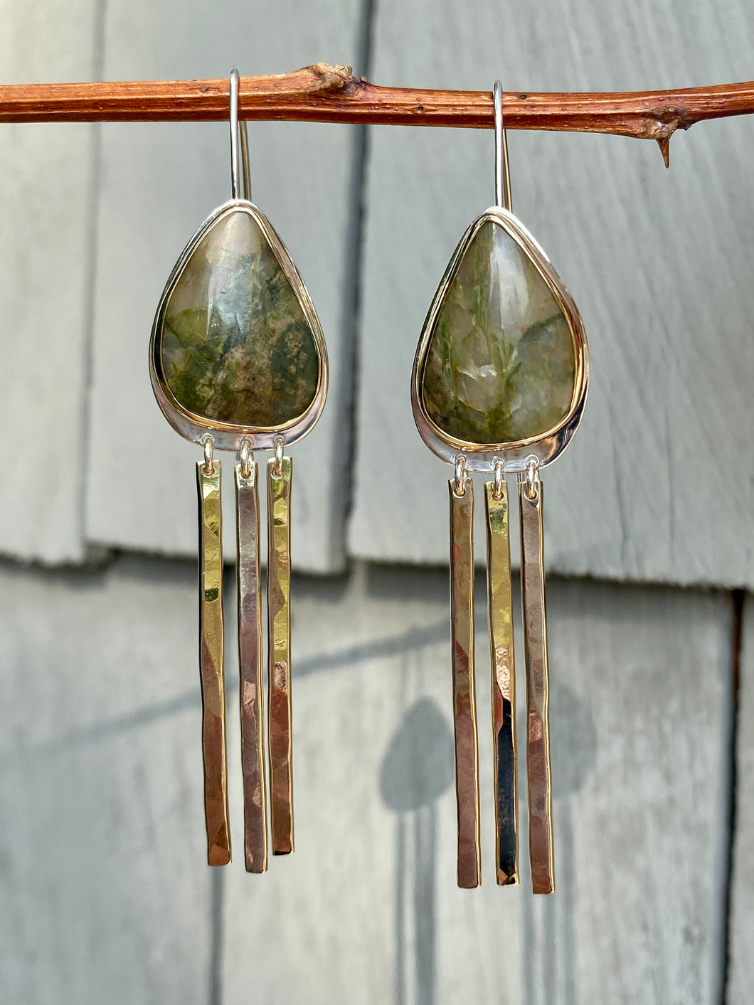Gold and Silver Unakite Fringe Earrings