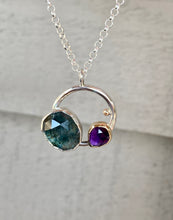 Load image into Gallery viewer, Moss Aquamarine and Amethyst Circle Necklace