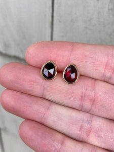 Simple Gold and Silver Garnet Studs