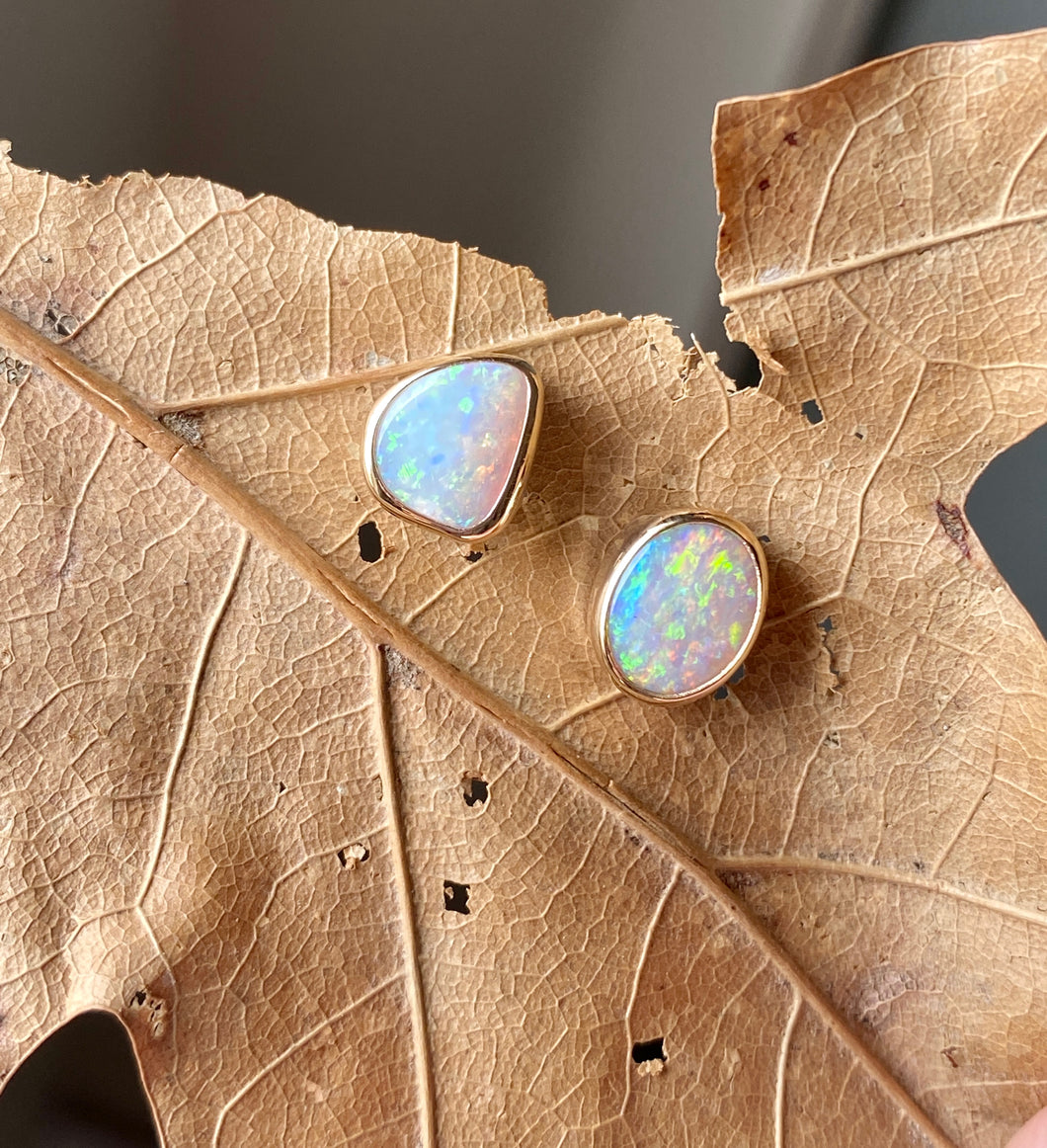 Gold and Silver Australian Opal Studs