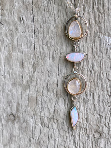 Opal and Moonstone Circle Dangle Necklace